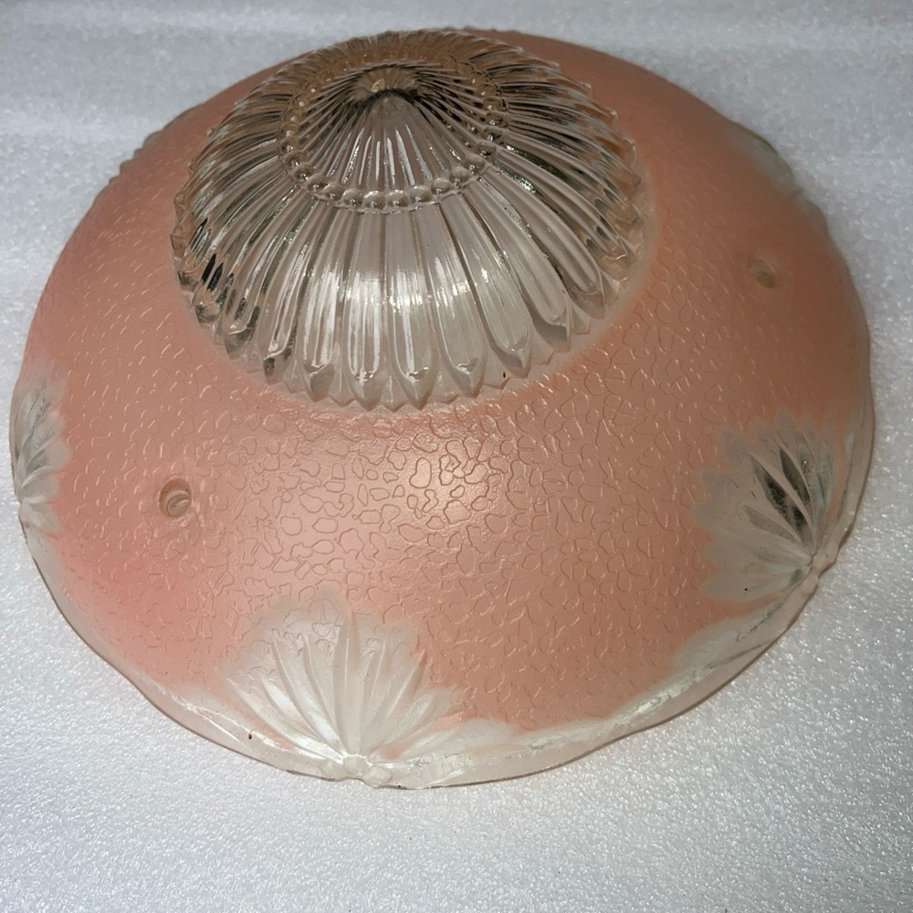 Vintage MCM Pink Frosted Glass 3 Chain Hanging Ceiling Light Shade - Picture 2 of 10